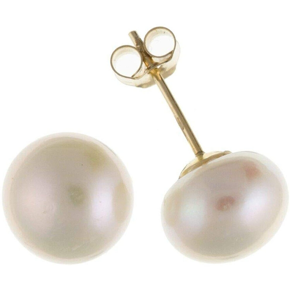 Pearl Button Studs 8mm Freshwater Pearl Earrings Yellow Gold Stud Earrings - Image 2