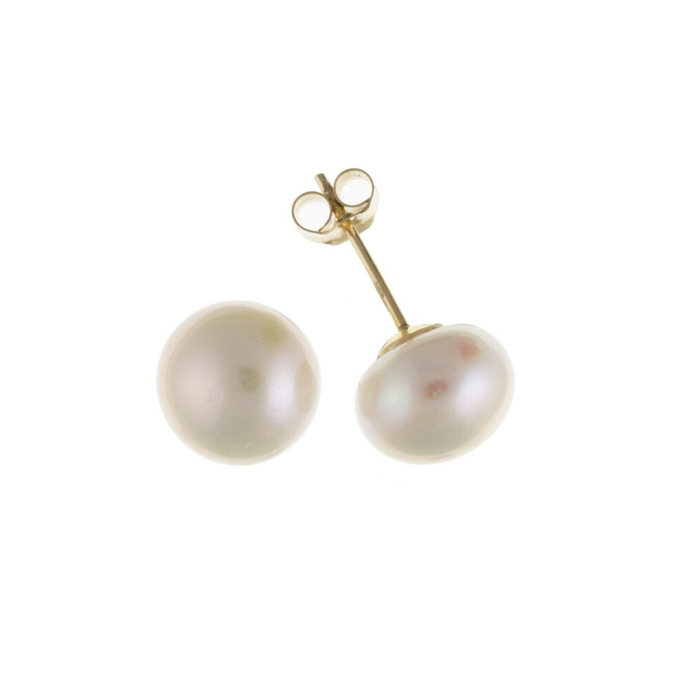 Pearl Button Studs 8mm Freshwater Pearl Earrings Yellow Gold Stud Earrings - Image 3
