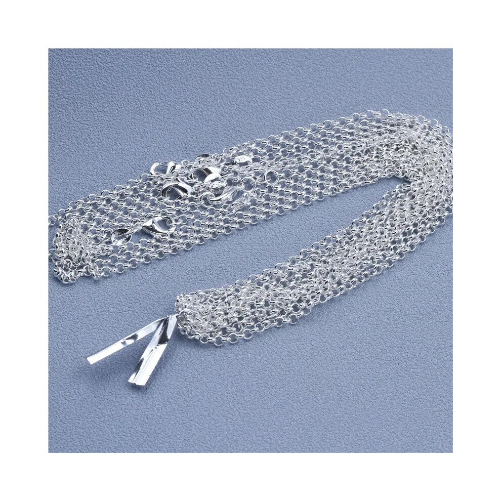 (Pearl Cross Chain, 16 inch (40cm)) 1pcs 925 Sterling Silver Rolo Bead Figaro Chain Necklace for Men Women