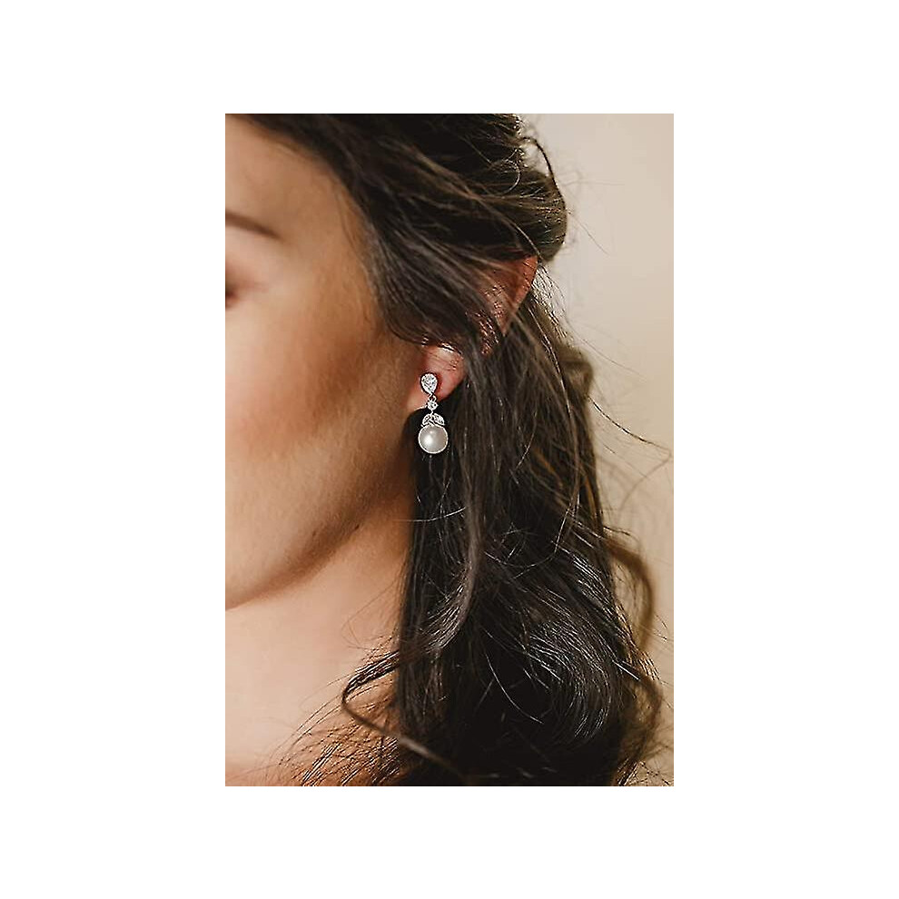 Pearl Dangle Earrings, 925 Sterling Silver Pearl Earrings Leverback Design, Cz Diamond Pearl Earrings for Women, Ladies 8mm-10mm, Gift for Women - Image 5
