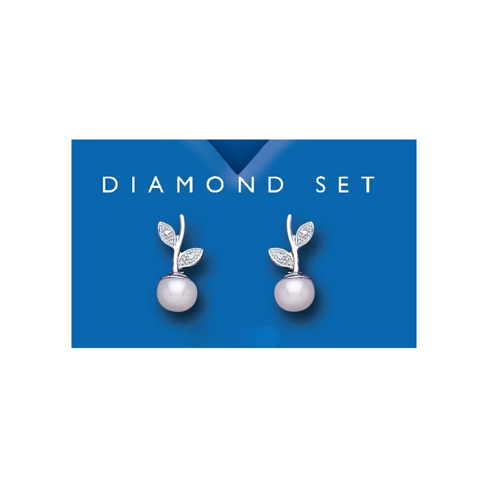 Pearl Earrings Diamond Stud Sterling Silver Studs Freshwater Pearl Real Diamond - Image 2