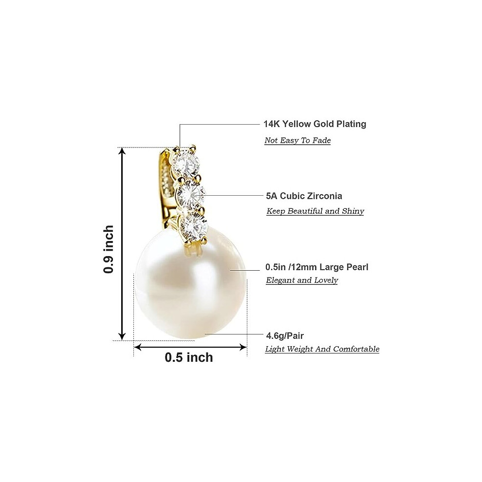Pearl Earrings for Women Girls 14K Gold Plated Hypoallergenic Pearl Earrings 5A Cubic Zirconia Dangle Earrings Elegant Jewelry for Gifts - Image 2