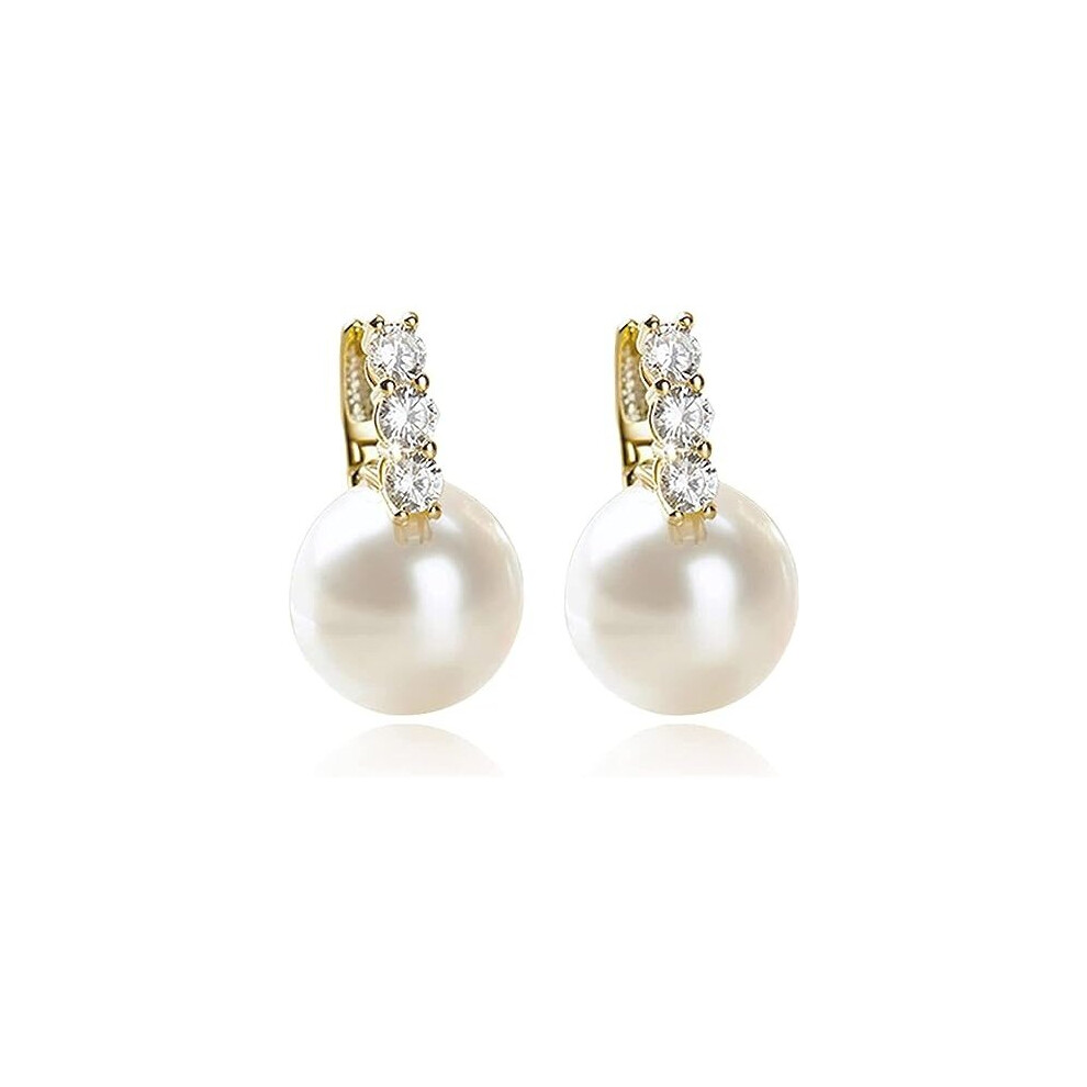 Pearl Earrings for Women Girls 14K Gold Plated Hypoallergenic Pearl Earrings 5A Cubic Zirconia Dangle Earrings Elegant Jewelry for Gifts