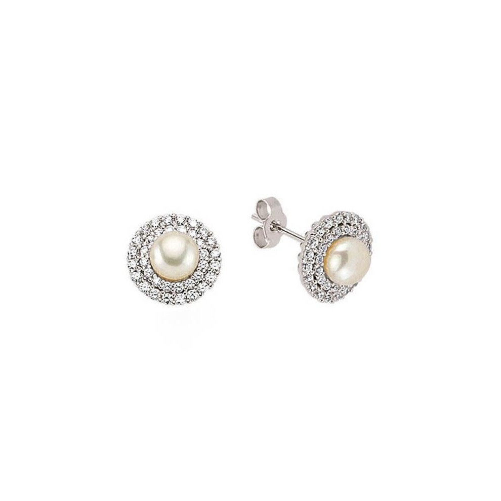 Pearl Earrings Freshwater Cultured Cluster Platinum Plated Solid Sterling Silver