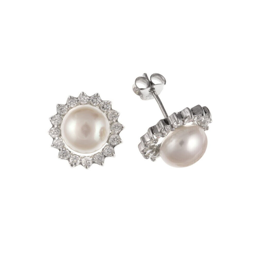 Pearl Earrings Freshwater Cultured Cluster Stud Sterling Silver Studs