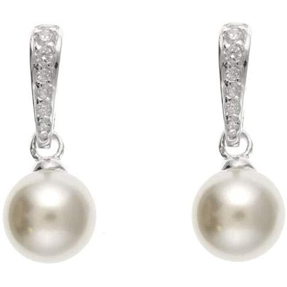 Pearl Earrings Sterling Silver Drops Cubic Zirconia Drop - Image 2