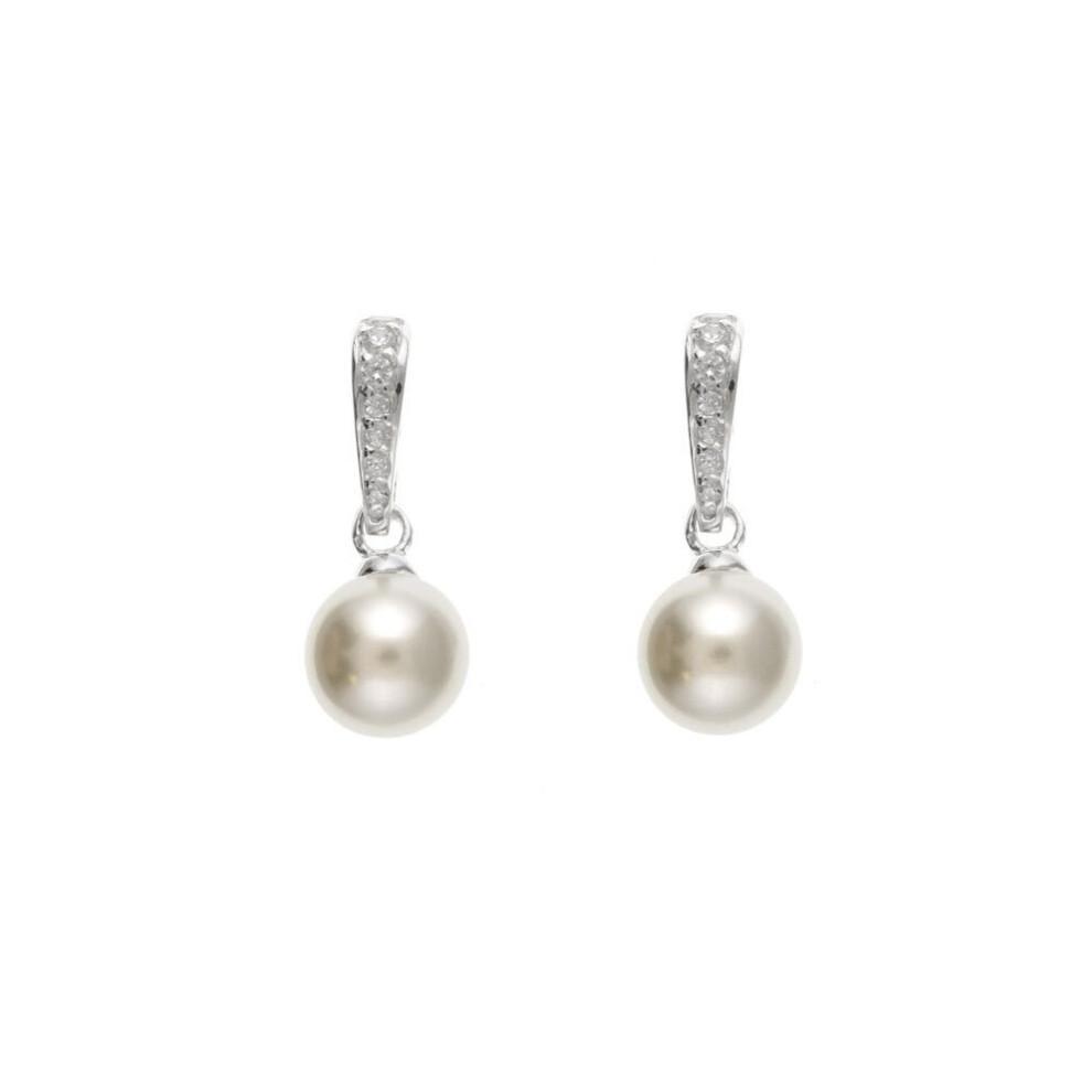 Pearl Earrings Sterling Silver Drops Cubic Zirconia Drop - Image 3