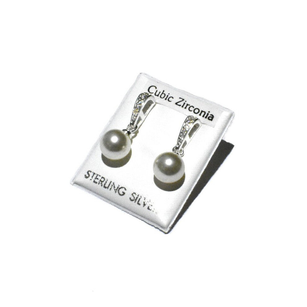 Pearl Earrings Sterling Silver Drops Cubic Zirconia Drop - Image 4