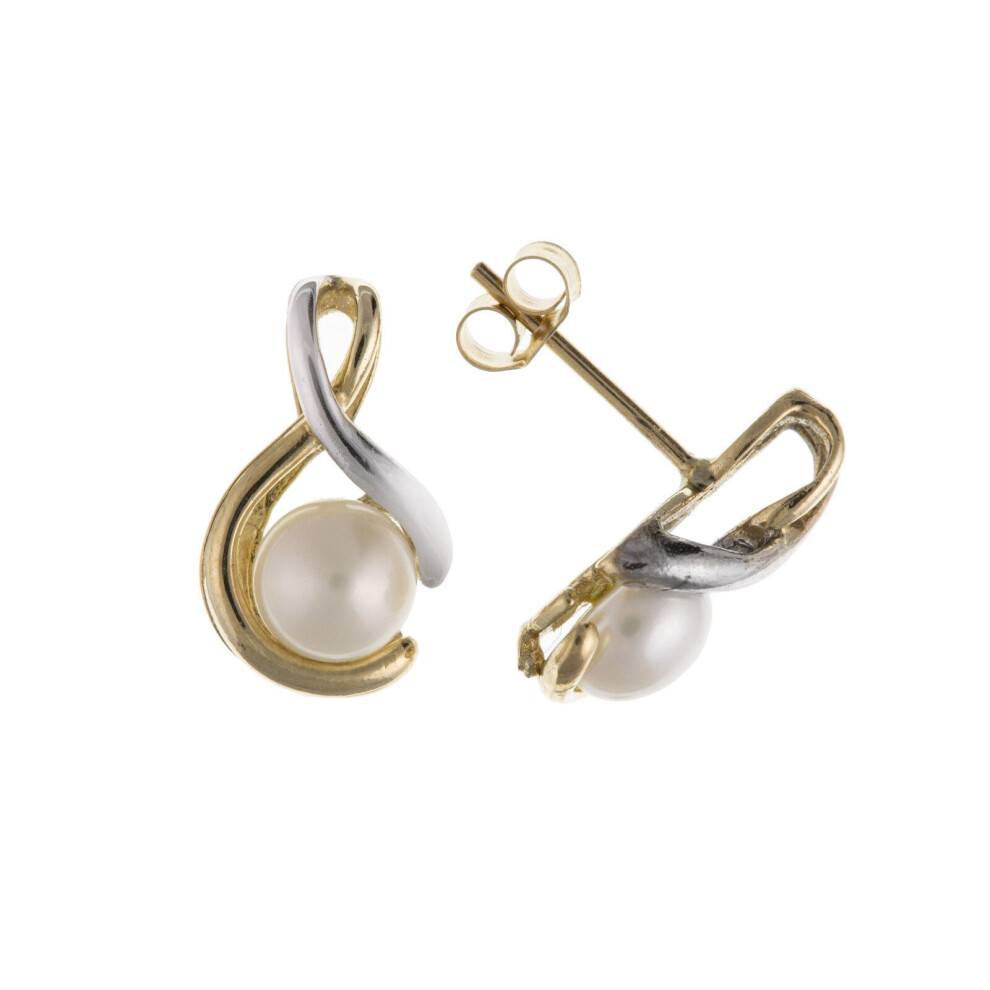 Pearl Earrings Two Colour Gold Solid 9 Carat Freshwater Cultured Studs - Image 3