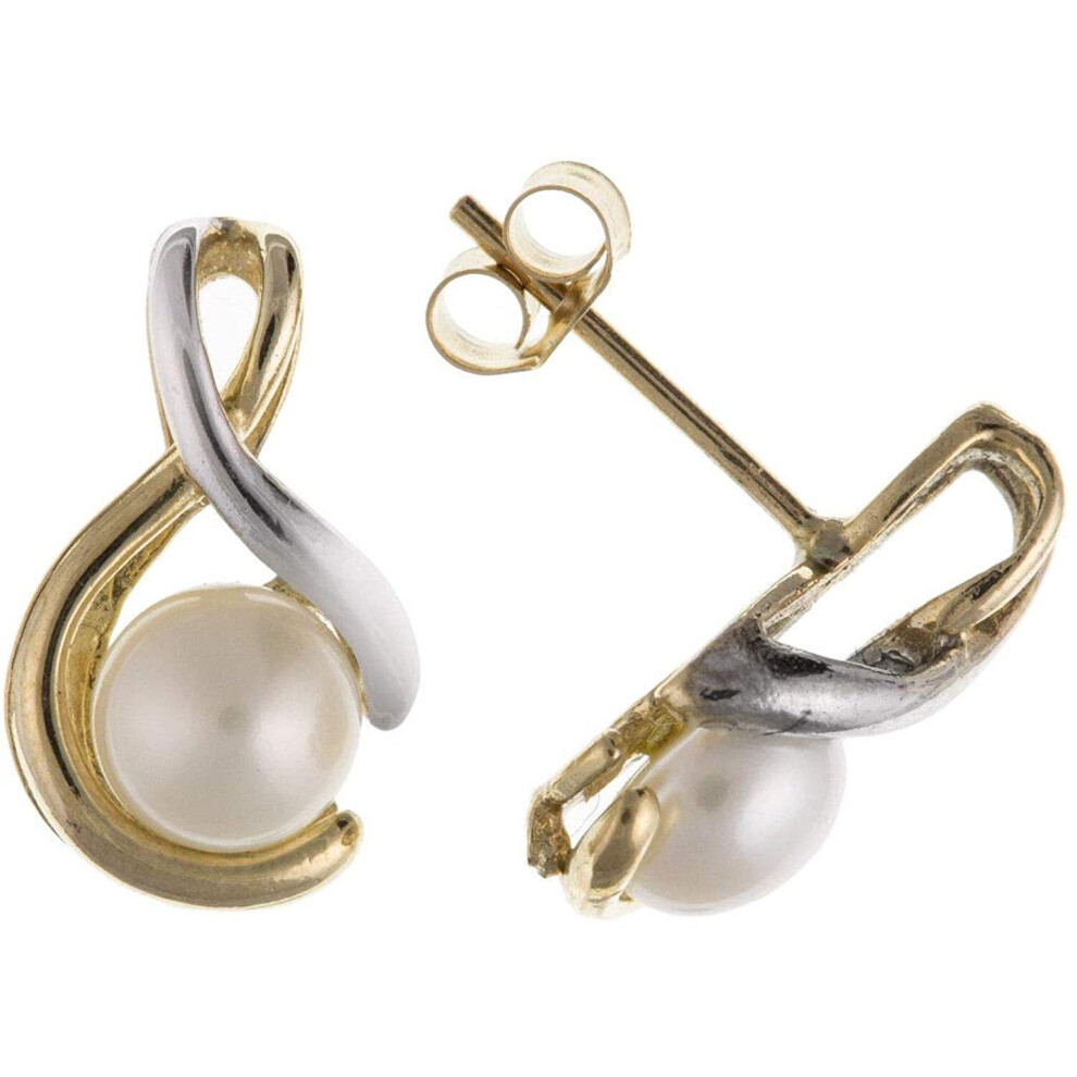 Pearl Earrings Two Colour Gold Solid 9 Carat Freshwater Cultured Studs