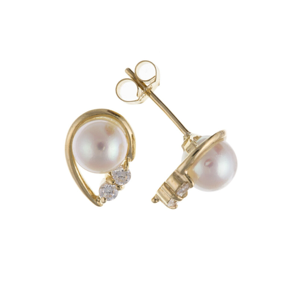 Pearl Earrings Yellow Gold Cultured Freshwater Studs - Image 3