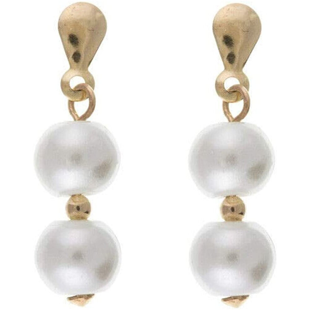 Pearl Earrings Yellow Gold Two Stone Drops Hallmarked Butterfly Back Drop Ears - Image 2