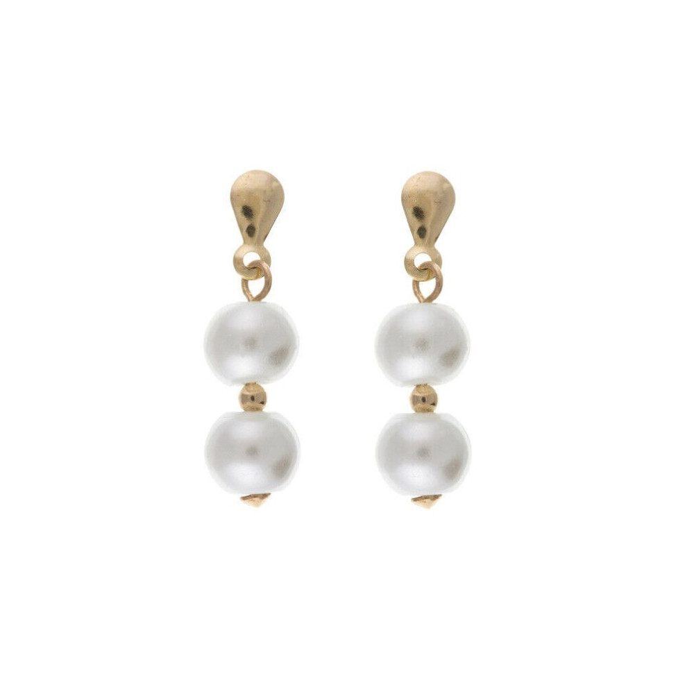 Pearl Earrings Yellow Gold Two Stone Drops Hallmarked Butterfly Back Drop Ears - Image 3