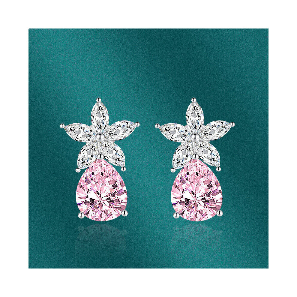 (Pink) Silver Cubic Zirconia Stud Earrings for Women - Image 2