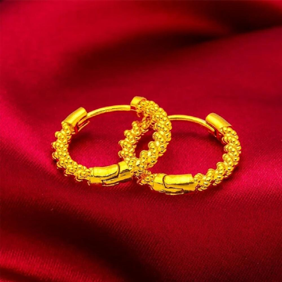 Pure Dubai 24k Fried Dough Twist Earrings for Women Girlfriend Wedding Birthday Gift 999 Earrings Fine Jewelry