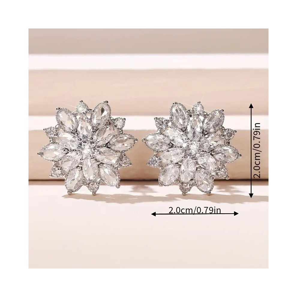 (Purple) Luxury Sunflower Stud Earrings Wedding Silver Plated Jewelry Delicate Gift For Women - Image 3