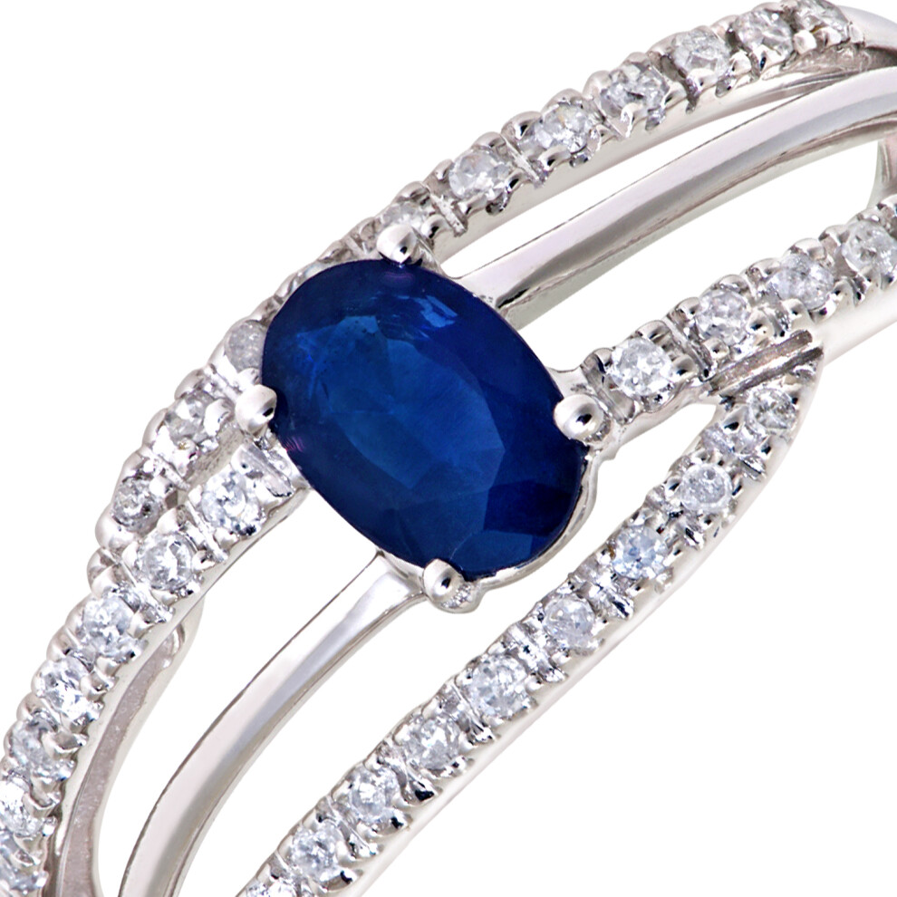 (Q) Jewelco London 9ct White Gold Oval Sapphire and Diamond Dress Ring - Image 2