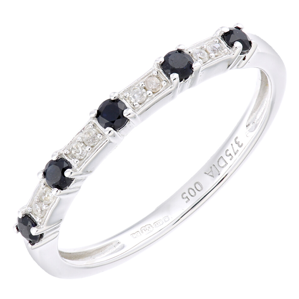 (Q) Jewelco London 9ct White Gold Women Round Sapphire Eternity Ring - Image 2