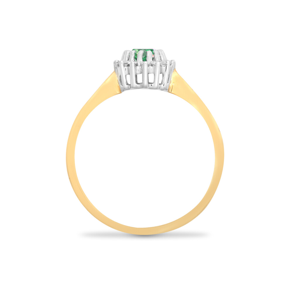 (Q) Jewelco London 9ct Yellow Gold H I2 0.12ct Diamond and Oval Green 0.52ct Emerald Classic Royal Cluster Ring 9mm - Image 4