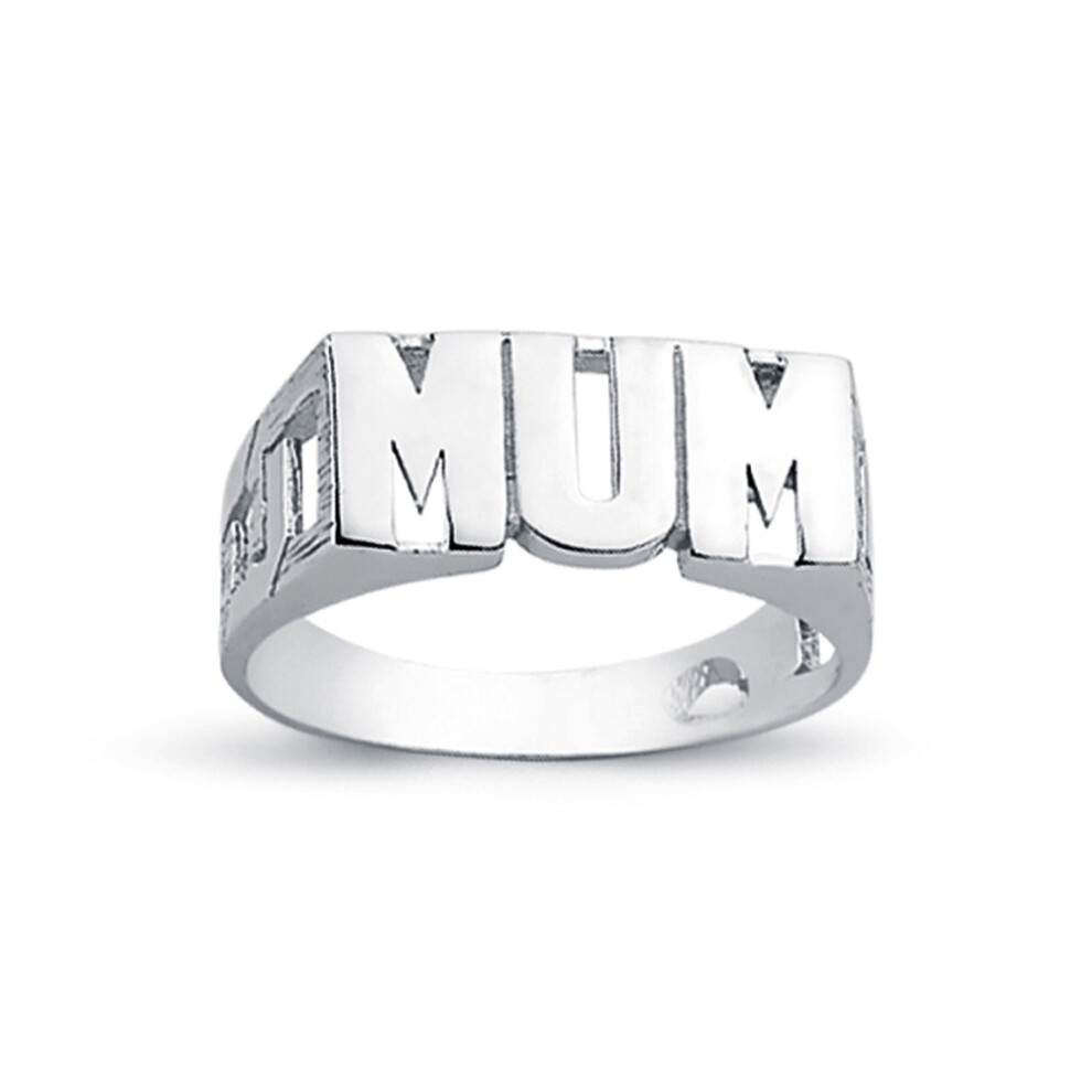 (Q) Jewelco London Rhodium Plated Sterling Silver MUM Signet ID Ring 8mm