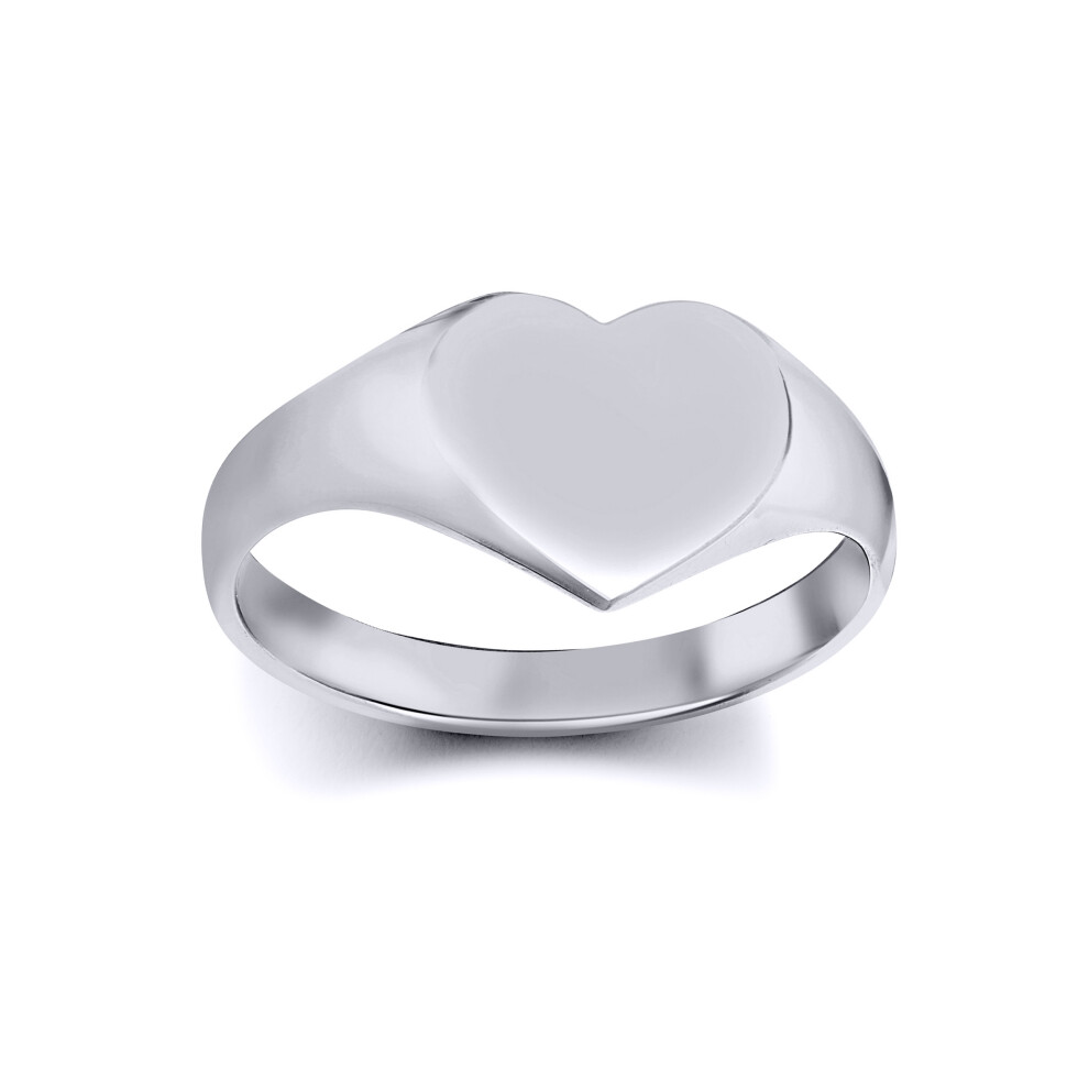 (Q) Jewelco London Solid Rhodium-plated 925 Sterling Silver Polished Love Heart Signet Ring - ARN127