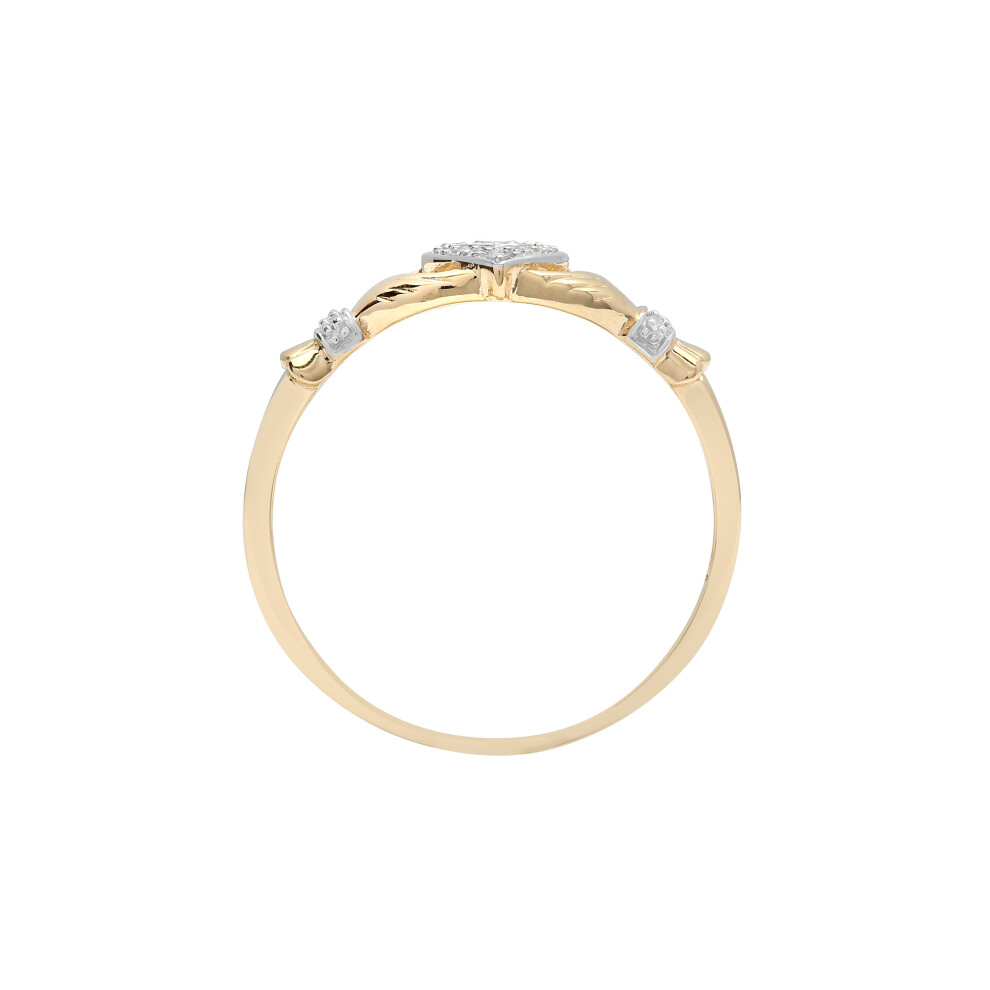 (R) Jewelco London Ladies 9ct Yellow Gold Pave Set Round H I2 0.05ct Diamond Claddagh fáinne Chladaigh Cocktail Ring 10mm - Image 3
