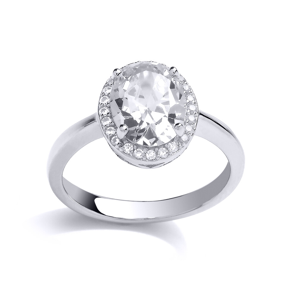 (R) Jewelco London Ladies Rhodium Plated Sterling Silver Cubic zirconia Halo 4 Claw Solitaire Engagement Ring