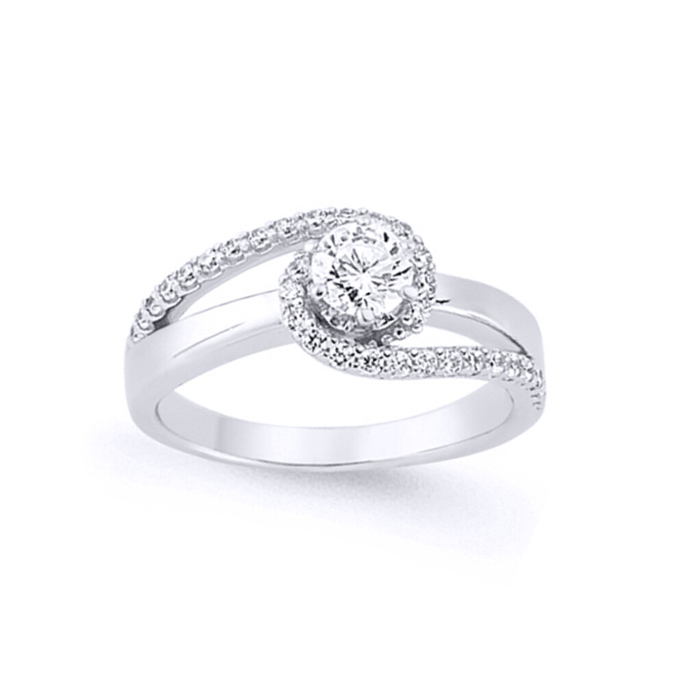 (R) Jewelco London Ladies Rhodium Plated Sterling Silver Cubic Zirconia Whirlpool Tornado Solitaire Engagement Ring