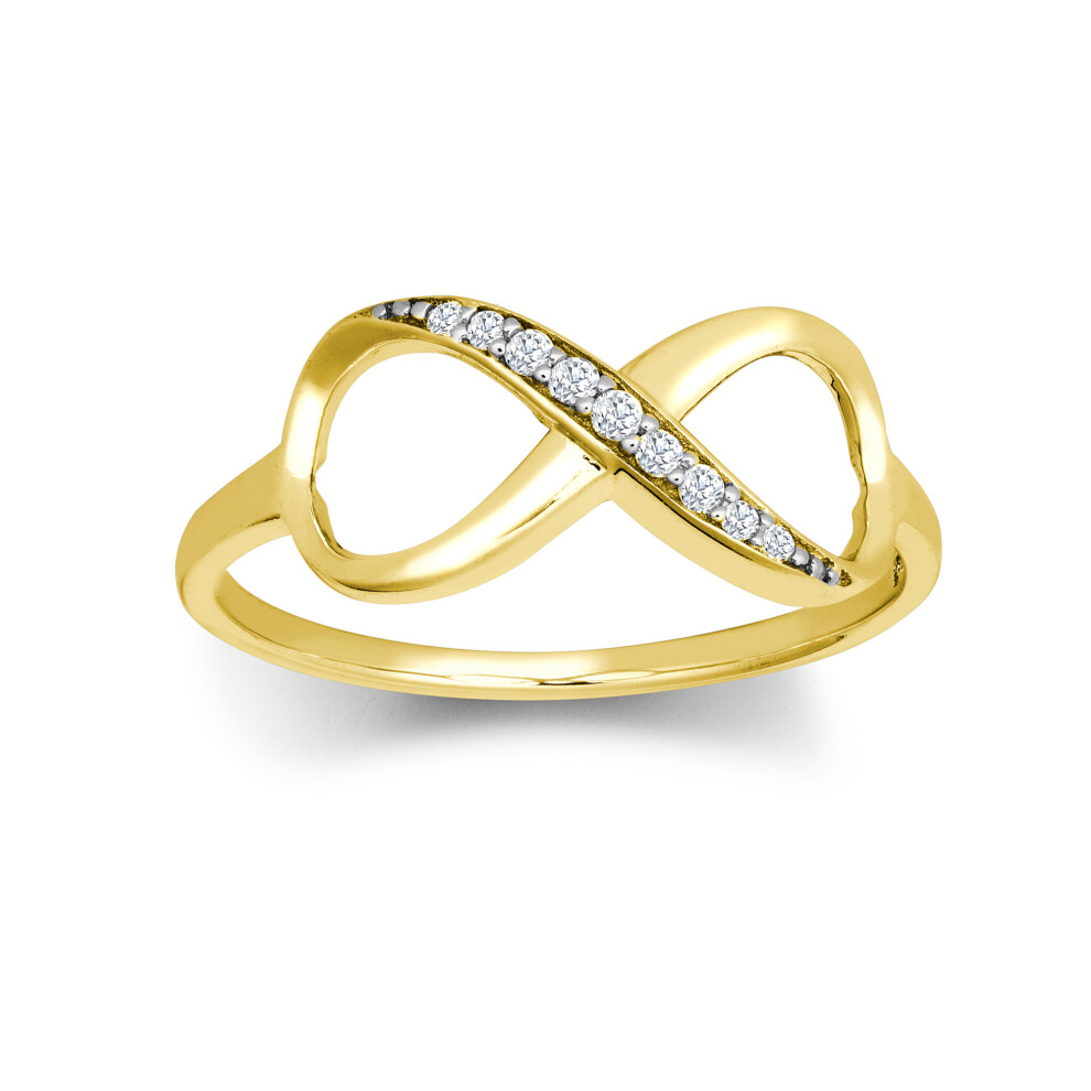 (R) Jewelco London Ladies Solid 9ct Yellow Gold White Round Brilliant Cubic Zirconia Figure 8 Infinity Symbol 8mm Eternity Ring - JRN567