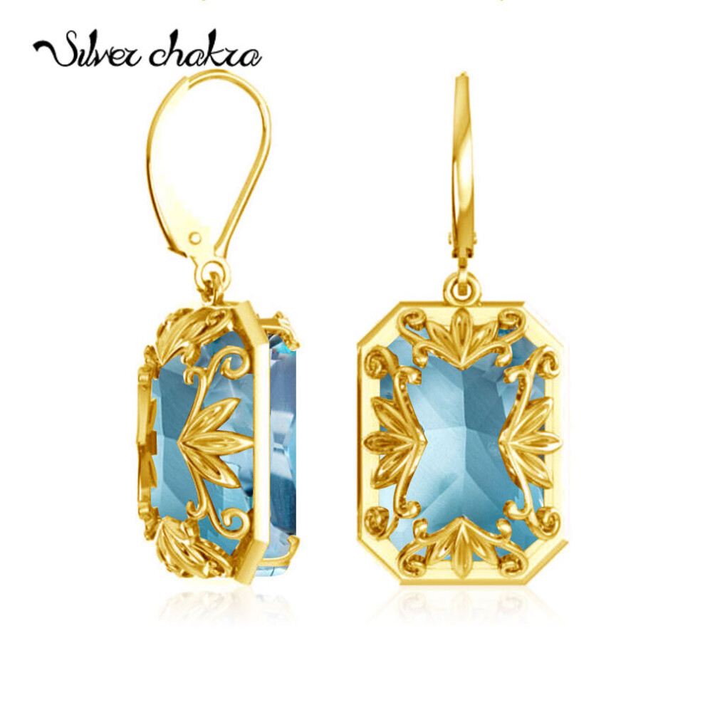 Real 100% 925 Silver Earrings Aquamarine 14K Plated Drop Earrings For Women Fine Jewelry Wedding Gift - Image 3
