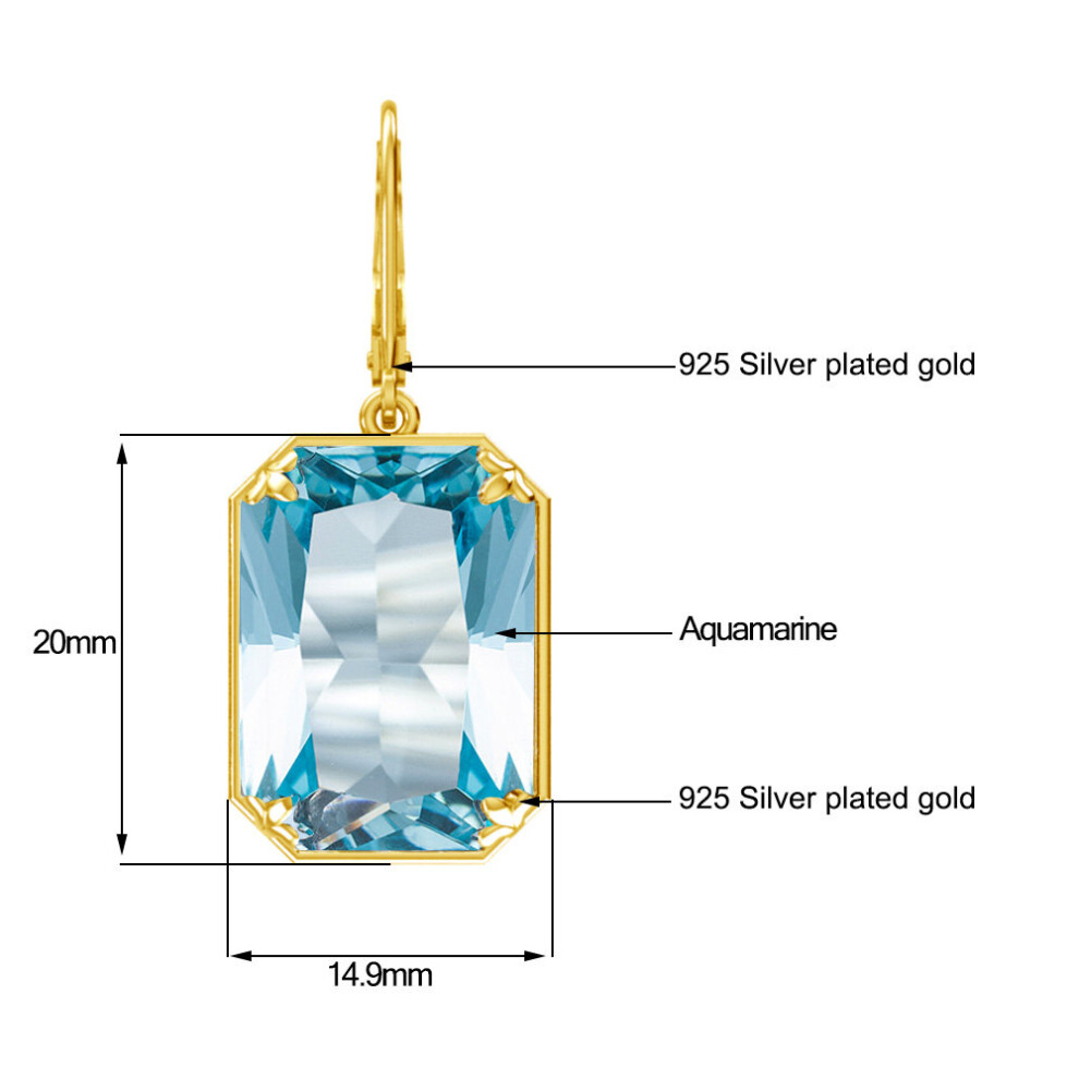 Real 100% 925 Silver Earrings Aquamarine 14K Plated Drop Earrings For Women Fine Jewelry Wedding Gift - Image 5