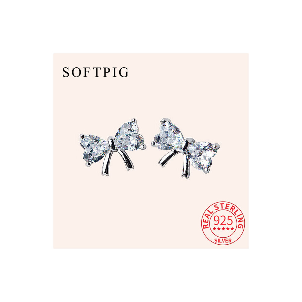 Real 925 Sterling Silver Zircon Bow-knot Stud Earrings For Woman Fine Jewelry MInimalist Accessories Gift - Image 2