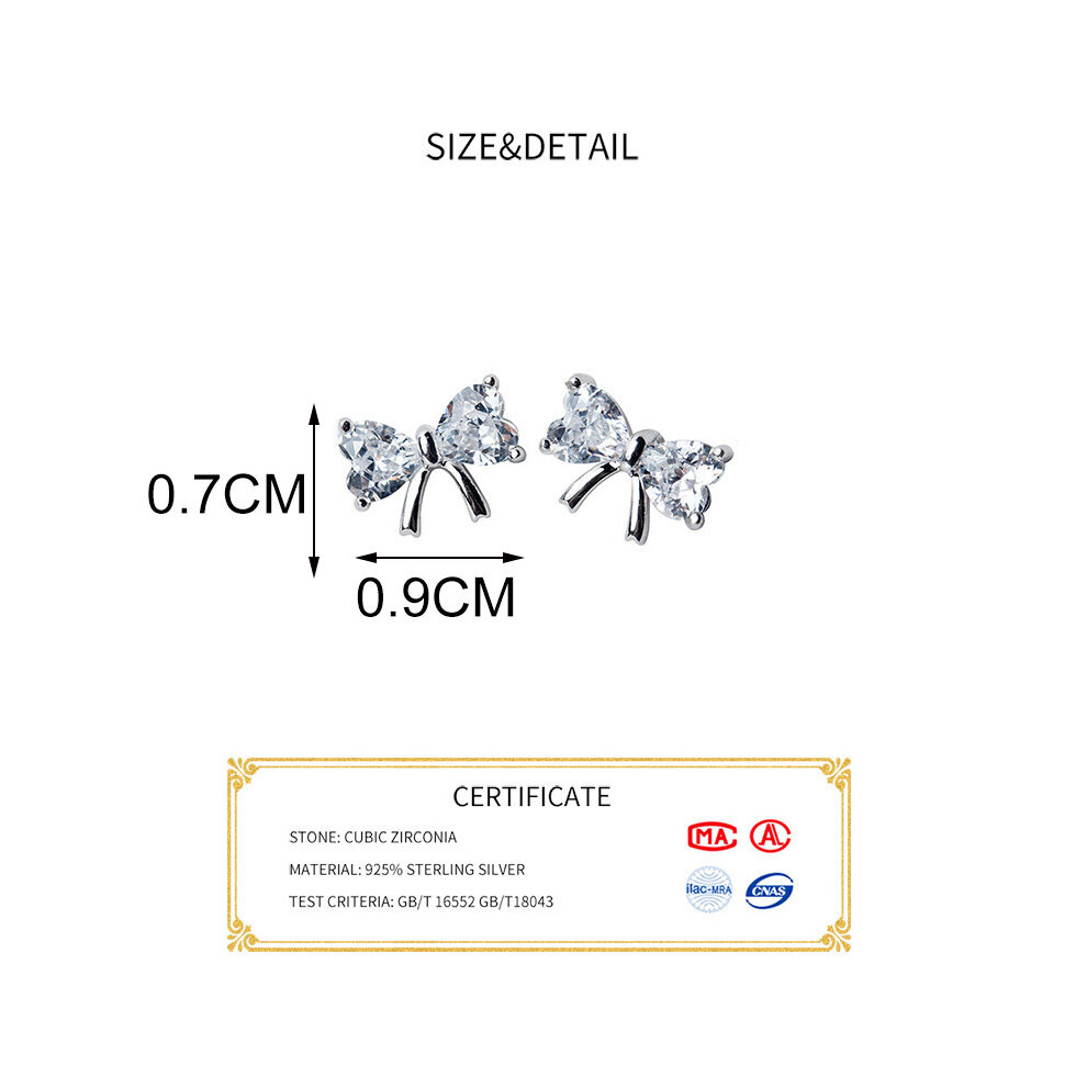 Real 925 Sterling Silver Zircon Bow-knot Stud Earrings For Woman Fine Jewelry MInimalist Accessories Gift - Image 3