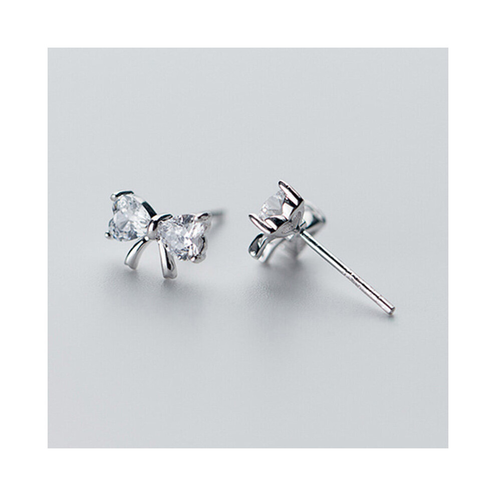 Real 925 Sterling Silver Zircon Bow-knot Stud Earrings For Woman Fine Jewelry MInimalist Accessories Gift - Image 4