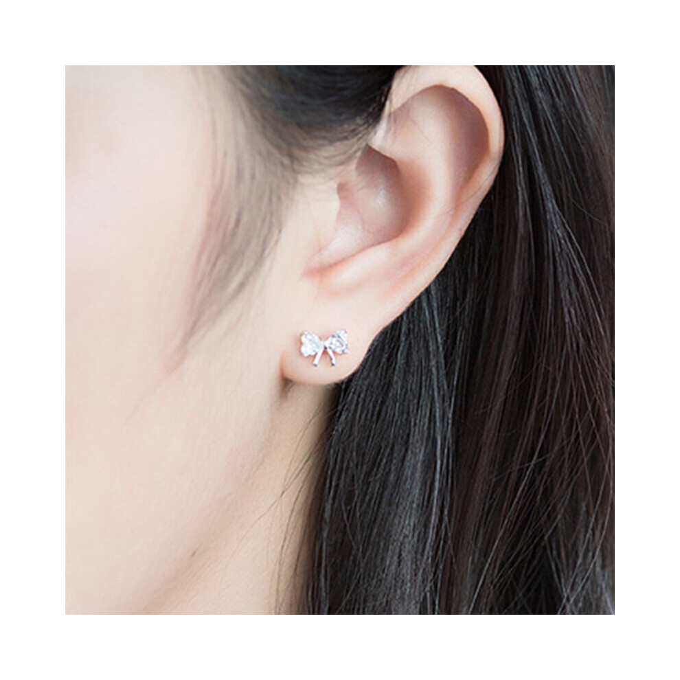 Real 925 Sterling Silver Zircon Bow-knot Stud Earrings For Woman Fine Jewelry MInimalist Accessories Gift - Image 5