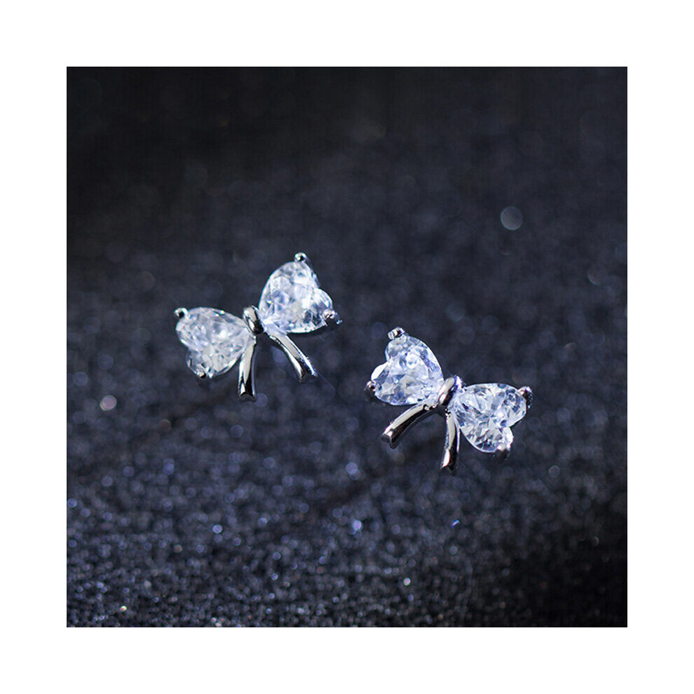 Real 925 Sterling Silver Zircon Bow-knot Stud Earrings For Woman Fine Jewelry MInimalist Accessories Gift - Image 6