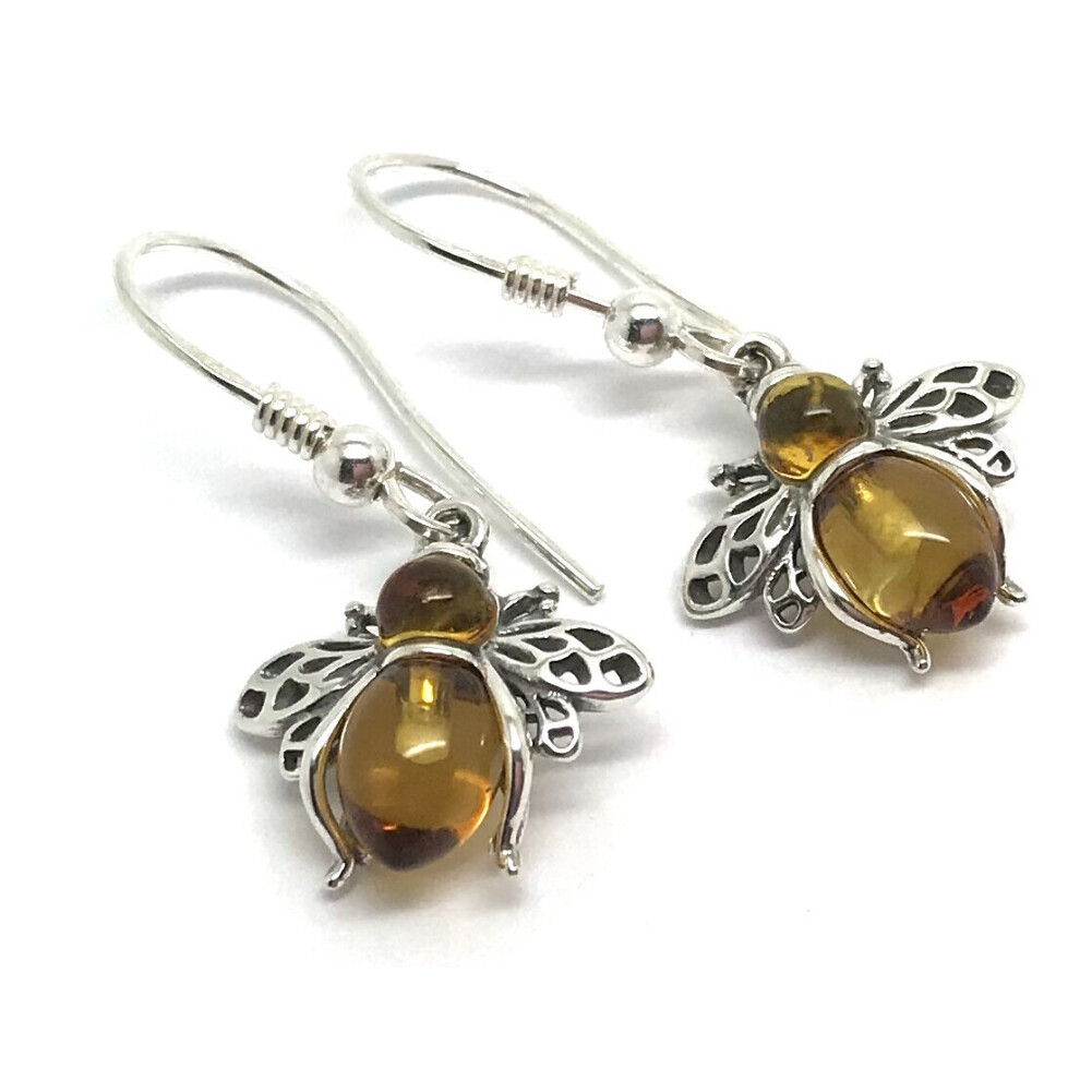 Real amber bee drop earrings, solid Sterling Silver. - Image 2