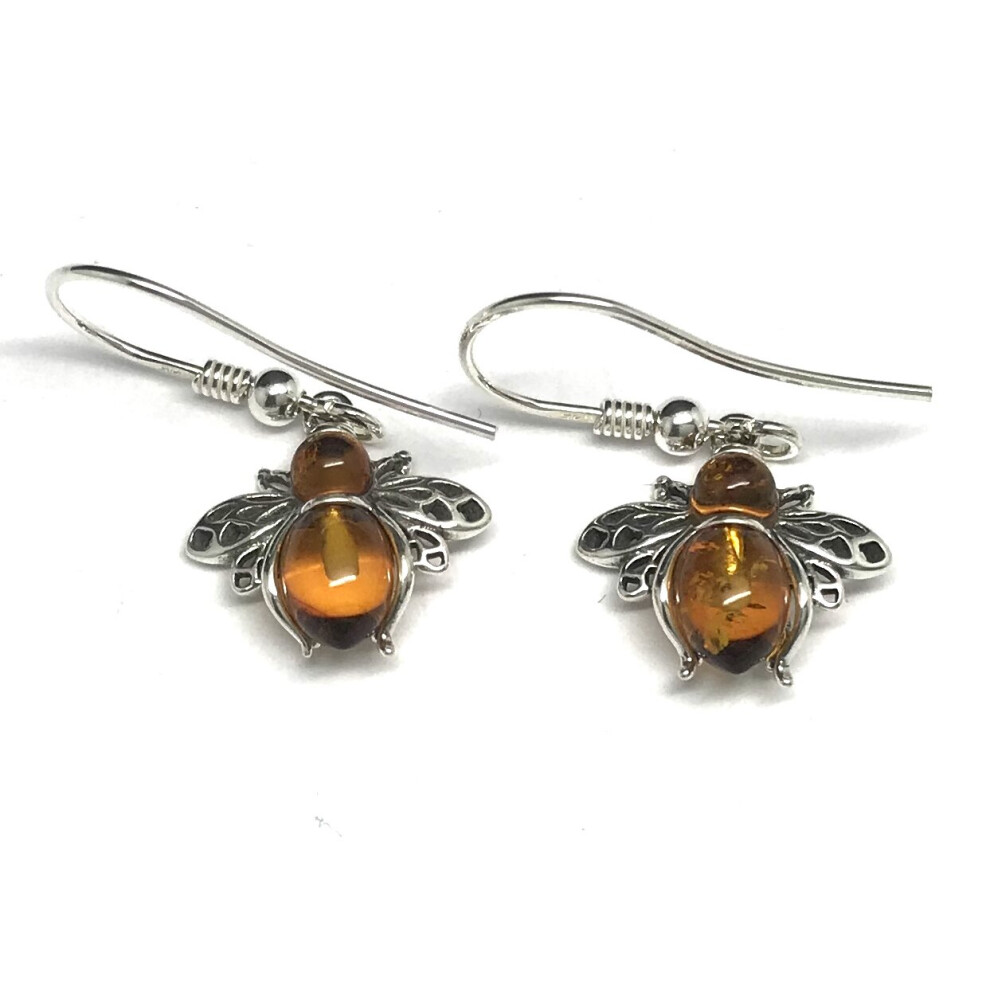 Real amber bee drop earrings, solid Sterling Silver. - Image 4