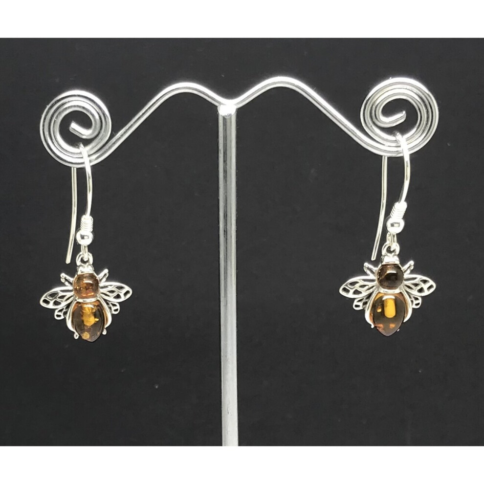 Real amber bee drop earrings, solid Sterling Silver. - Image 5