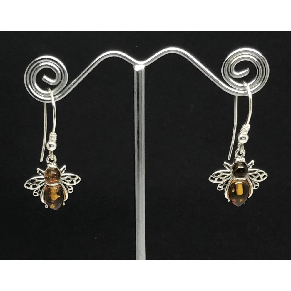 Real amber bee drop earrings, solid Sterling Silver. - Image 7