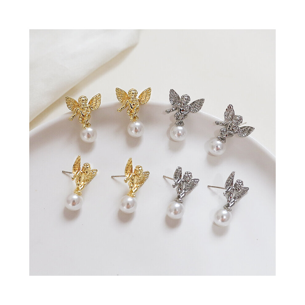 Retro Baroque Angel Wings Pearl Earrings s925 Silver diy Earrings Earrings Material Accessories - Image 2