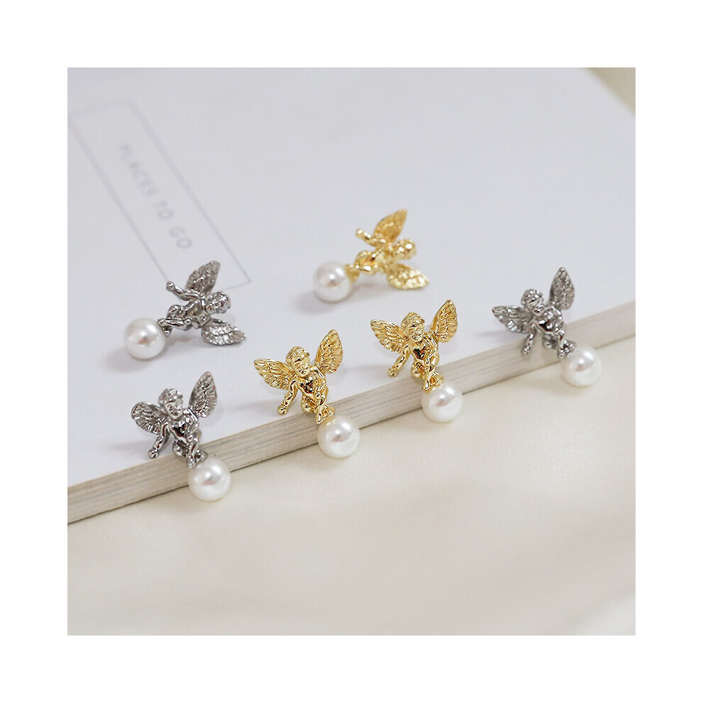 Retro Baroque Angel Wings Pearl Earrings s925 Silver diy Earrings Earrings Material Accessories - Image 3
