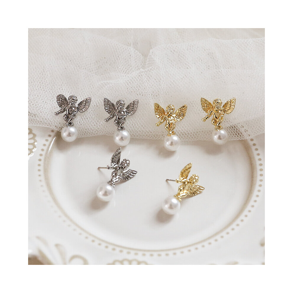 Retro Baroque Angel Wings Pearl Earrings s925 Silver diy Earrings Earrings Material Accessories - Image 4