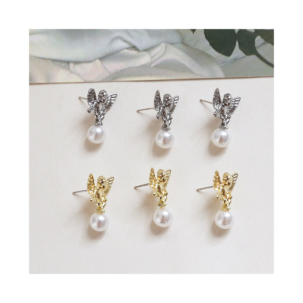 Retro Baroque Angel Wings Pearl Earrings s925 Silver diy Earrings Earrings Material Accessories - Image 5