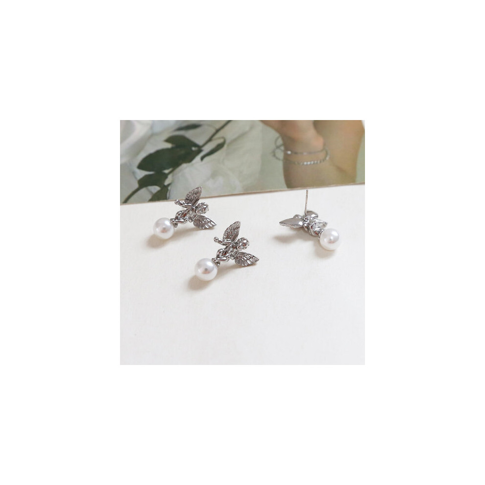 Retro Baroque Angel Wings Pearl Earrings s925 Silver diy Earrings Earrings Material Accessories