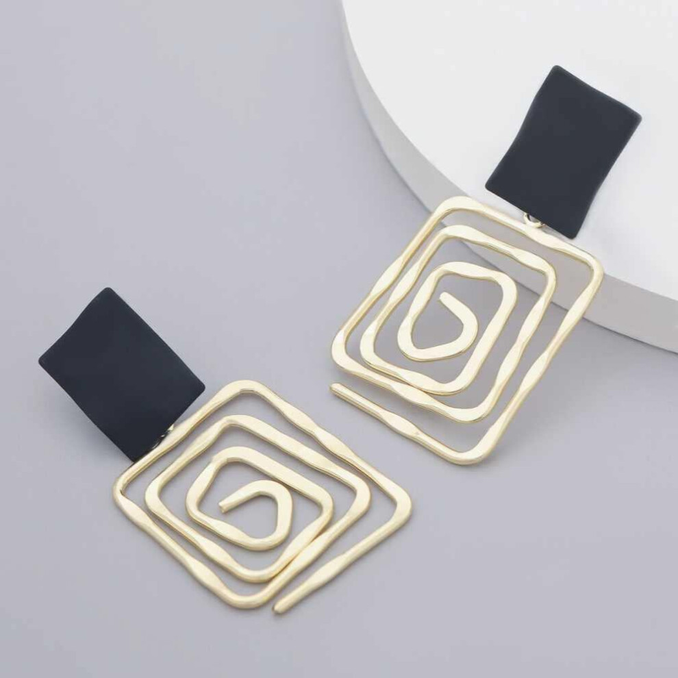 Retro Style Spiral Square Pattern Metal Drop Earrings, Earrings For Dangling Geometric Patterned Earring() - Image 4