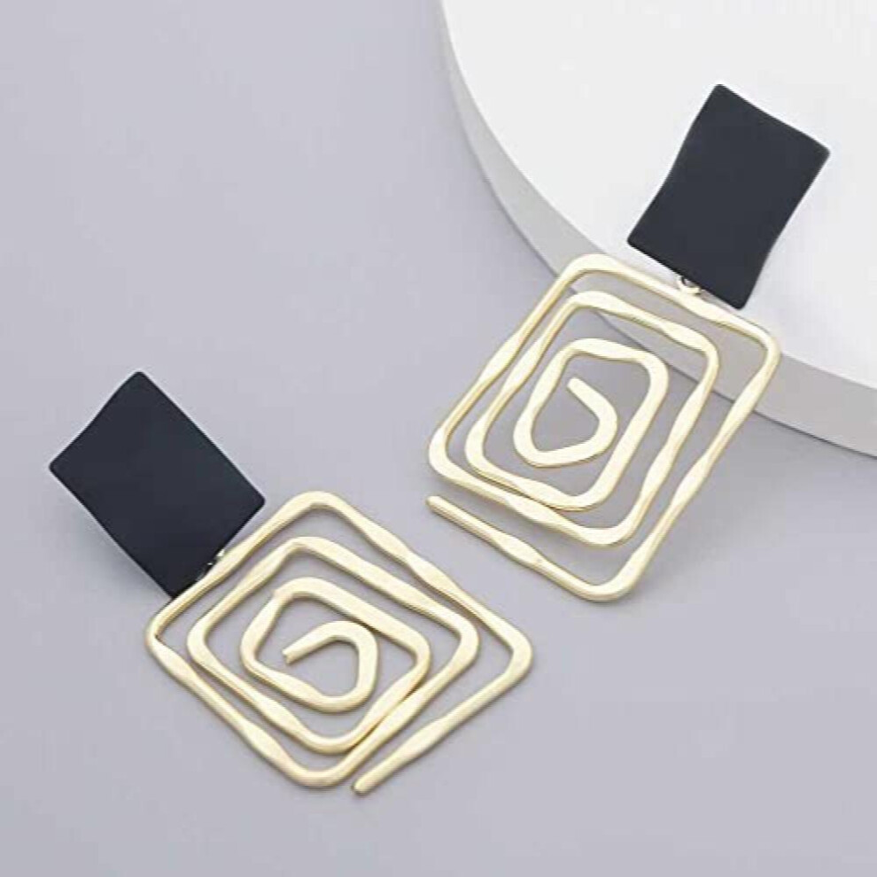 Retro Style Spiral Square Pattern Metal Drop Earrings, Earrings For Dangling Geometric Patterned Earring() - Image 6