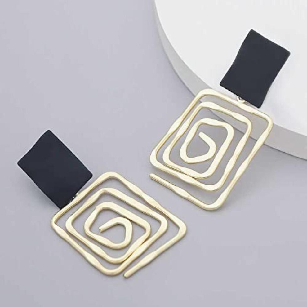 Retro Style Spiral Square Pattern Metal Drop Earrings, Earrings For Dangling Geometric Patterned Earring() - Image 7