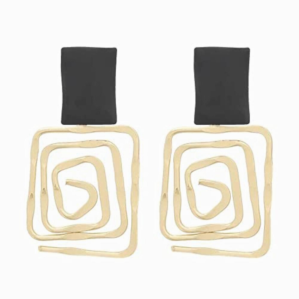 Retro Style Spiral Square Pattern Metal Drop Earrings, Earrings For Dangling Geometric Patterned Earring()