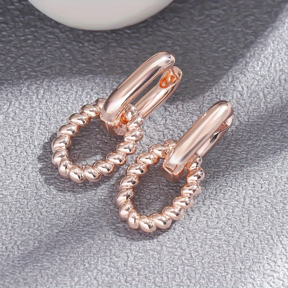 Rose Gold Drop Dangle Earrings with Double Oval & Twisted Hoops